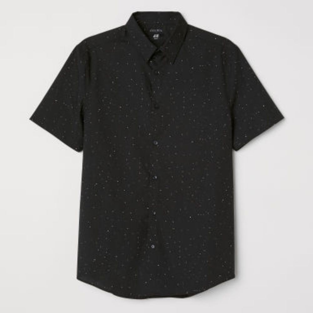 NWT Short-sleeved Cotton Button Down in Cool Black